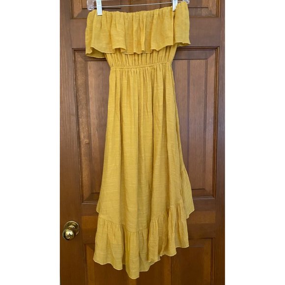 Forever 21 Strapless‎ Dress Womens Small Sunflower Flowy Cottage Tiered Hi-Low - Picture 4 of 16